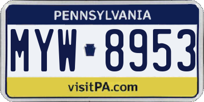 PA license plate MYW8953