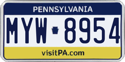 PA license plate MYW8954
