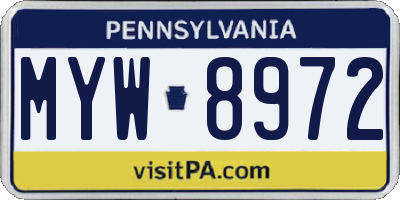 PA license plate MYW8972