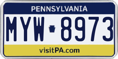 PA license plate MYW8973