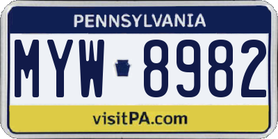 PA license plate MYW8982