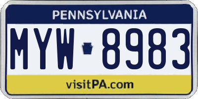 PA license plate MYW8983