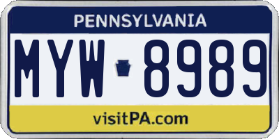 PA license plate MYW8989