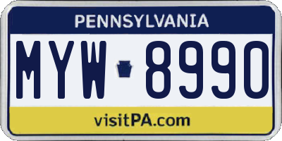 PA license plate MYW8990