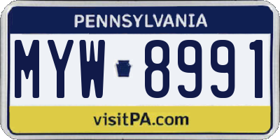 PA license plate MYW8991