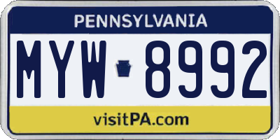 PA license plate MYW8992