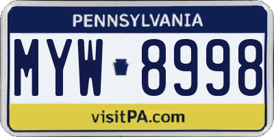 PA license plate MYW8998