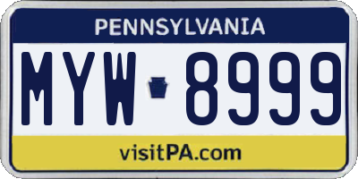 PA license plate MYW8999