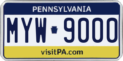 PA license plate MYW9000