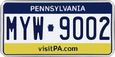 PA license plate MYW9002