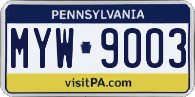 PA license plate MYW9003