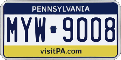 PA license plate MYW9008