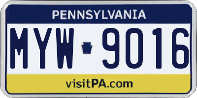 PA license plate MYW9016