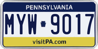 PA license plate MYW9017