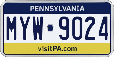 PA license plate MYW9024