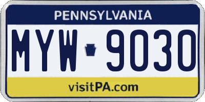 PA license plate MYW9030