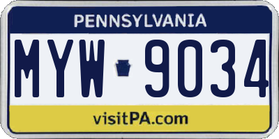 PA license plate MYW9034