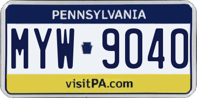 PA license plate MYW9040
