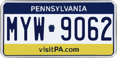 PA license plate MYW9062