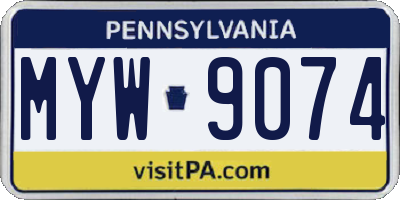 PA license plate MYW9074