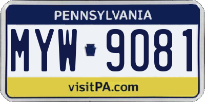 PA license plate MYW9081