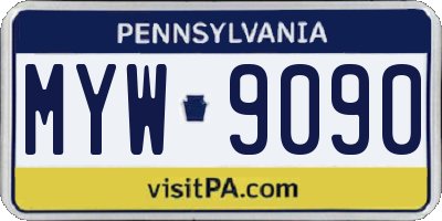 PA license plate MYW9090