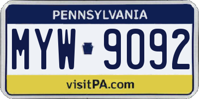 PA license plate MYW9092