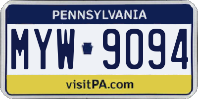 PA license plate MYW9094