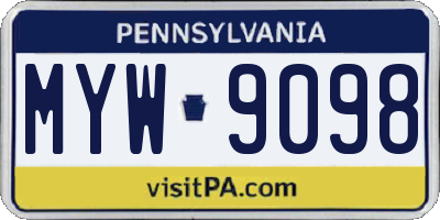 PA license plate MYW9098
