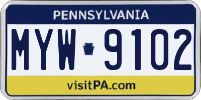 PA license plate MYW9102