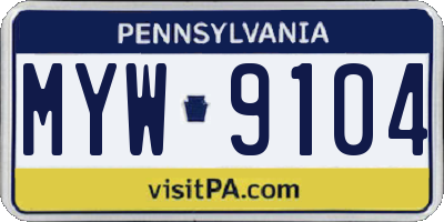 PA license plate MYW9104