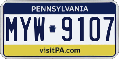PA license plate MYW9107
