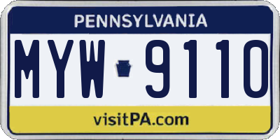 PA license plate MYW9110