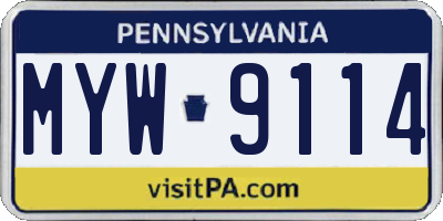 PA license plate MYW9114