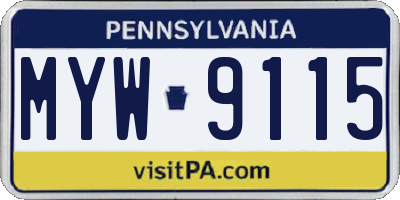 PA license plate MYW9115