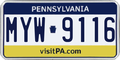 PA license plate MYW9116