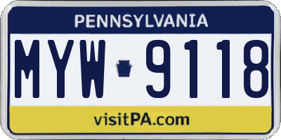 PA license plate MYW9118