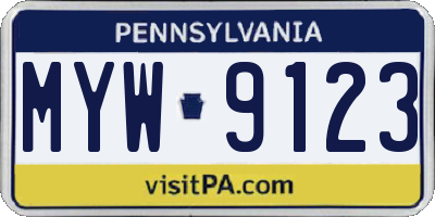 PA license plate MYW9123