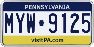 PA license plate MYW9125