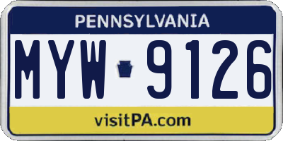PA license plate MYW9126