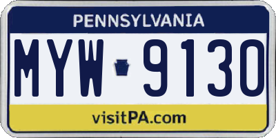 PA license plate MYW9130