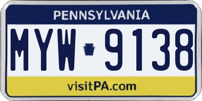 PA license plate MYW9138