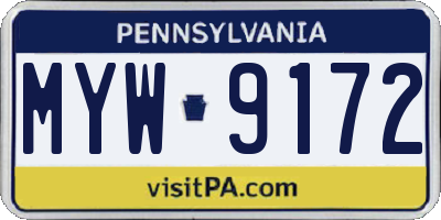PA license plate MYW9172
