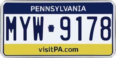 PA license plate MYW9178