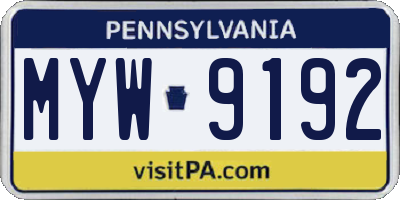 PA license plate MYW9192