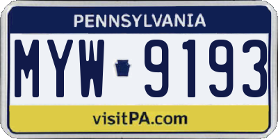 PA license plate MYW9193
