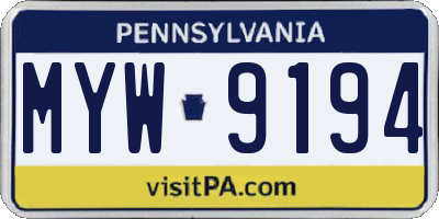 PA license plate MYW9194