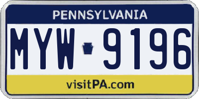PA license plate MYW9196