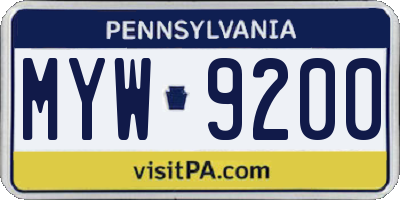 PA license plate MYW9200