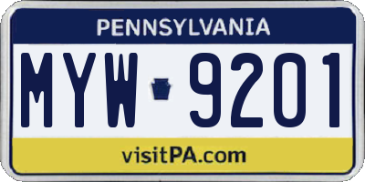 PA license plate MYW9201